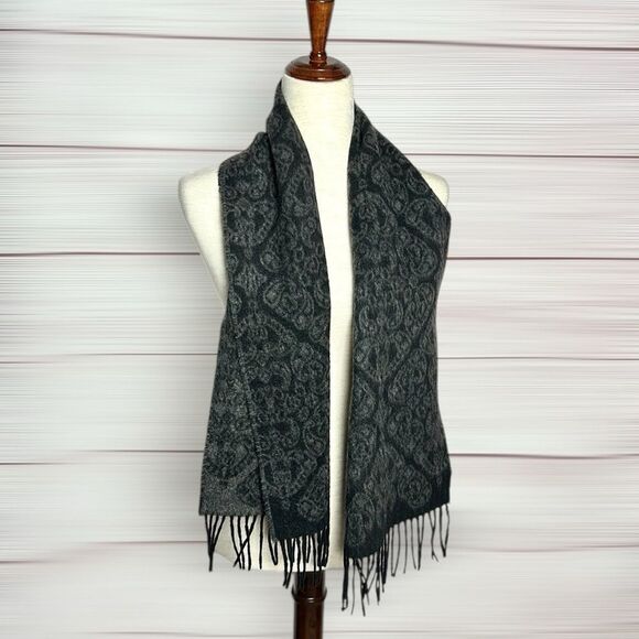 Grant Thomas Cashmere Scarf Gray Paisley Print Fringes made in Germany Unisex - Picture 1 of 10